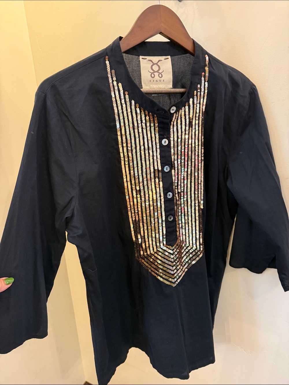 Figue bohemian Sequin-Trim Button Front Shirt